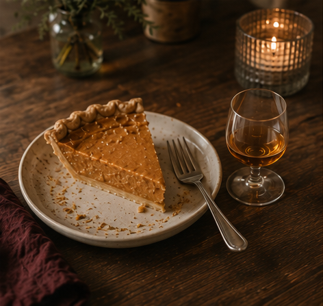 Pumpkin pie served with dessert wine